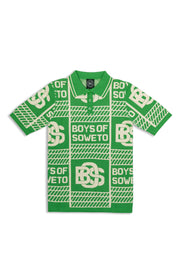 Print Pattern Golf T-shirt - Emerald Green & Ecru