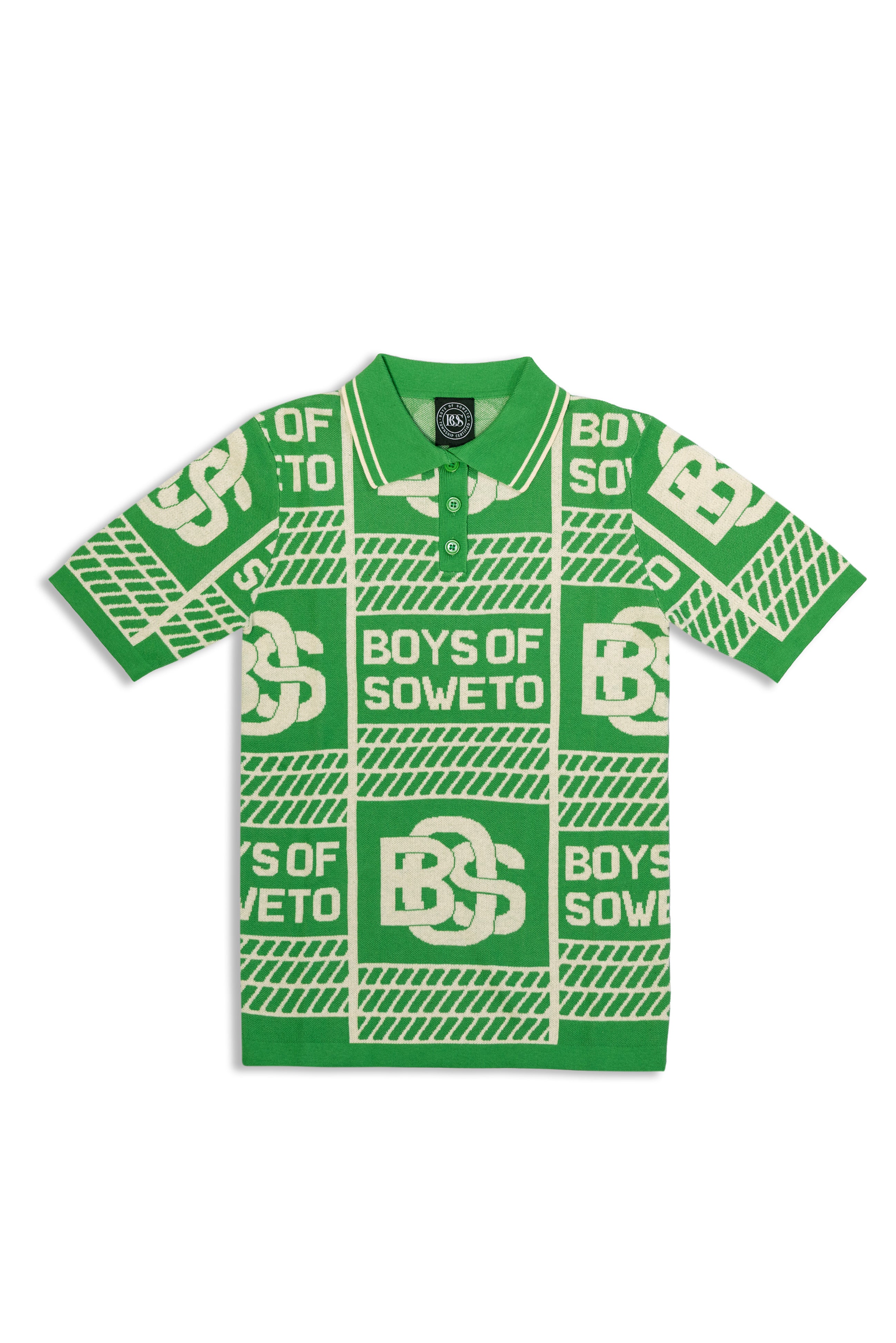 Print Pattern Golf T-shirt - Emerald Green & Ecru