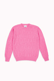 Embossed Crewneck Knit Jumper - Pink