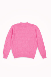 Embossed Crewneck Knit Jumper - Pink