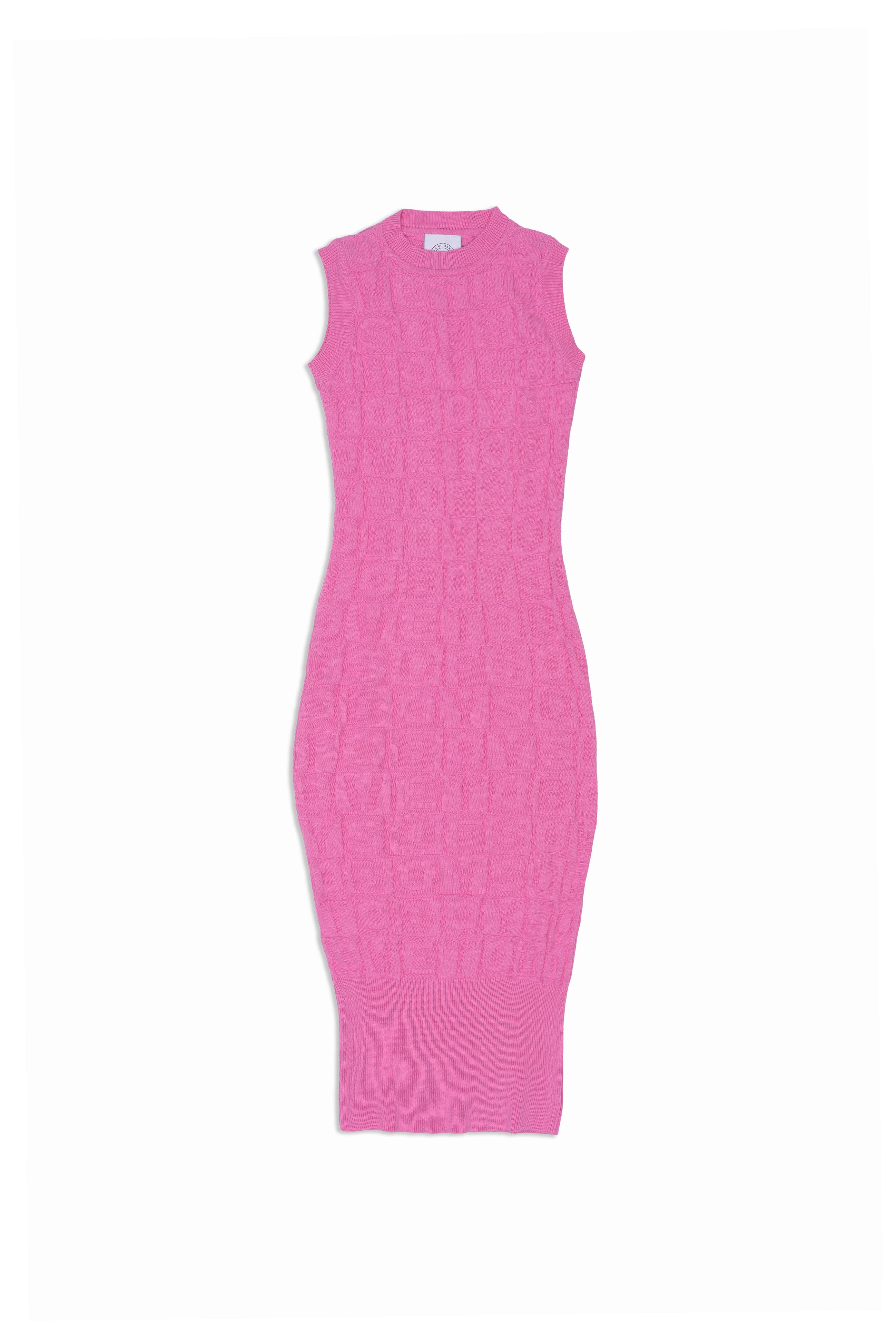 Sleeveless Embossed knit Dress- Pink