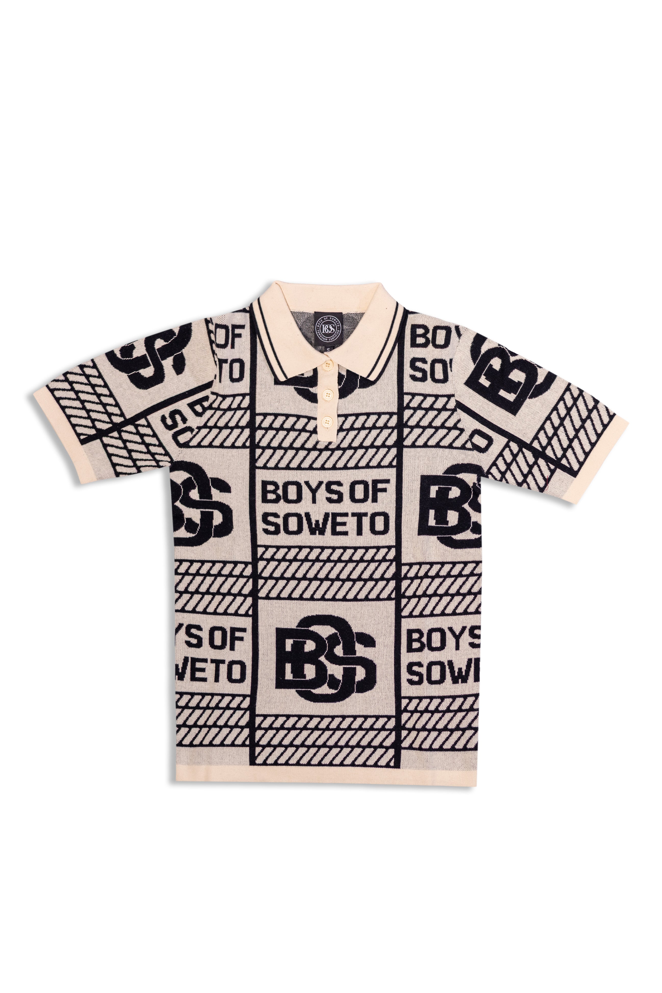 Print Pattern Golf T-shirt - Ecru & Black
