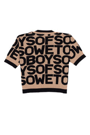 All-Over Print V-Neck Top - Beige & Black