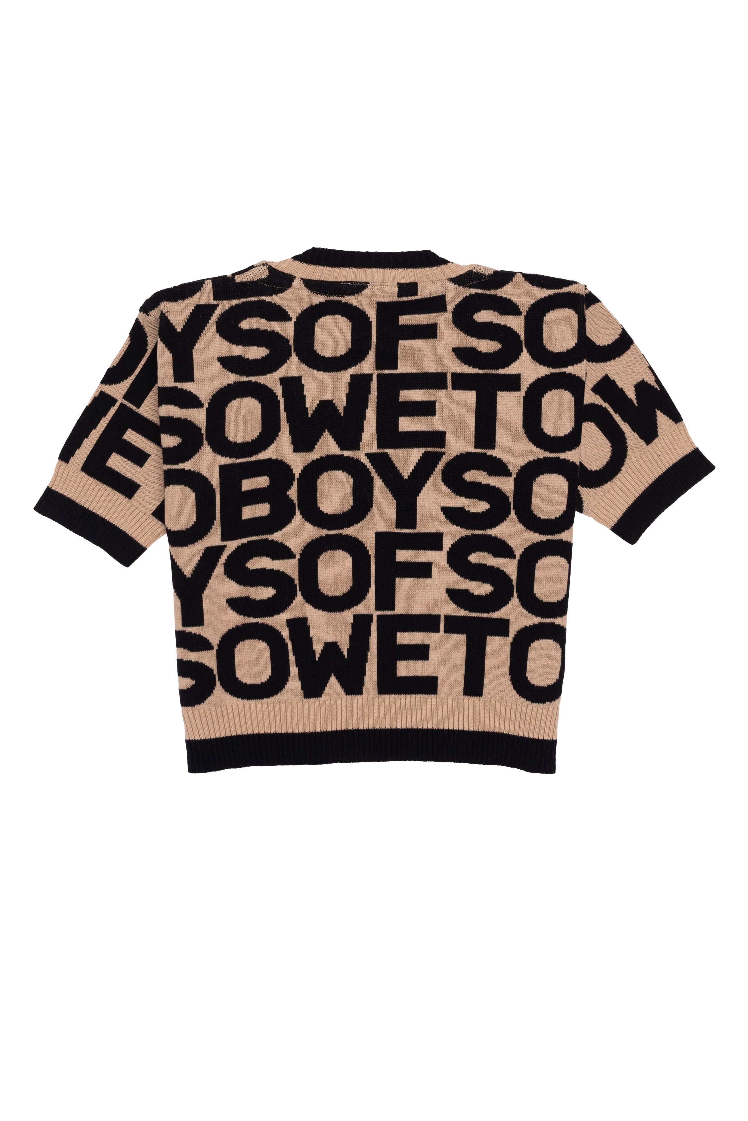 All-Over Print V-Neck Top - Beige & Black