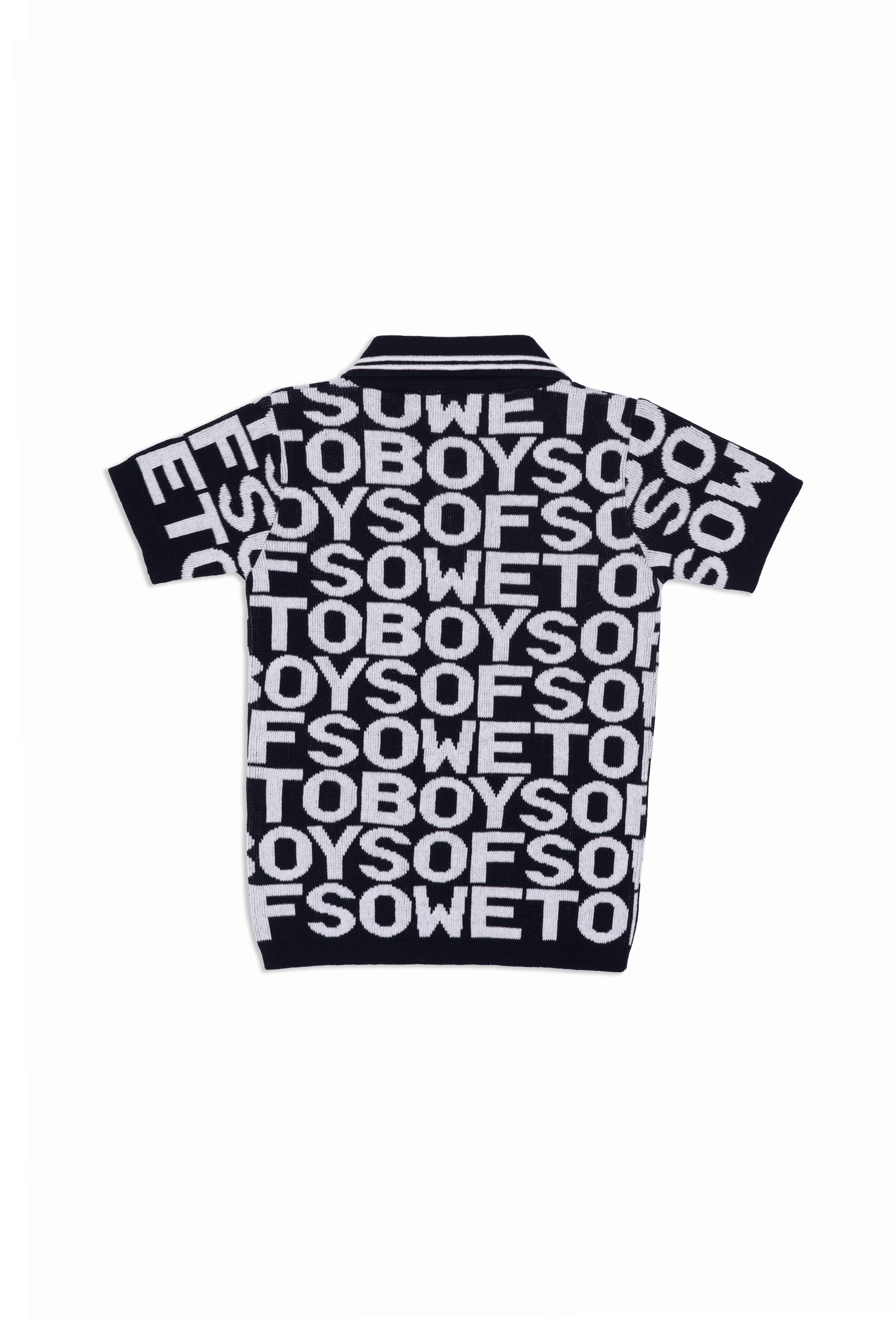 BOS Logo Mania Kiddies Knit Golf T-Shirt - Black & White