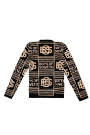 BOS Printed  Long Sleeve Crew Neck Top (Beige & Black)