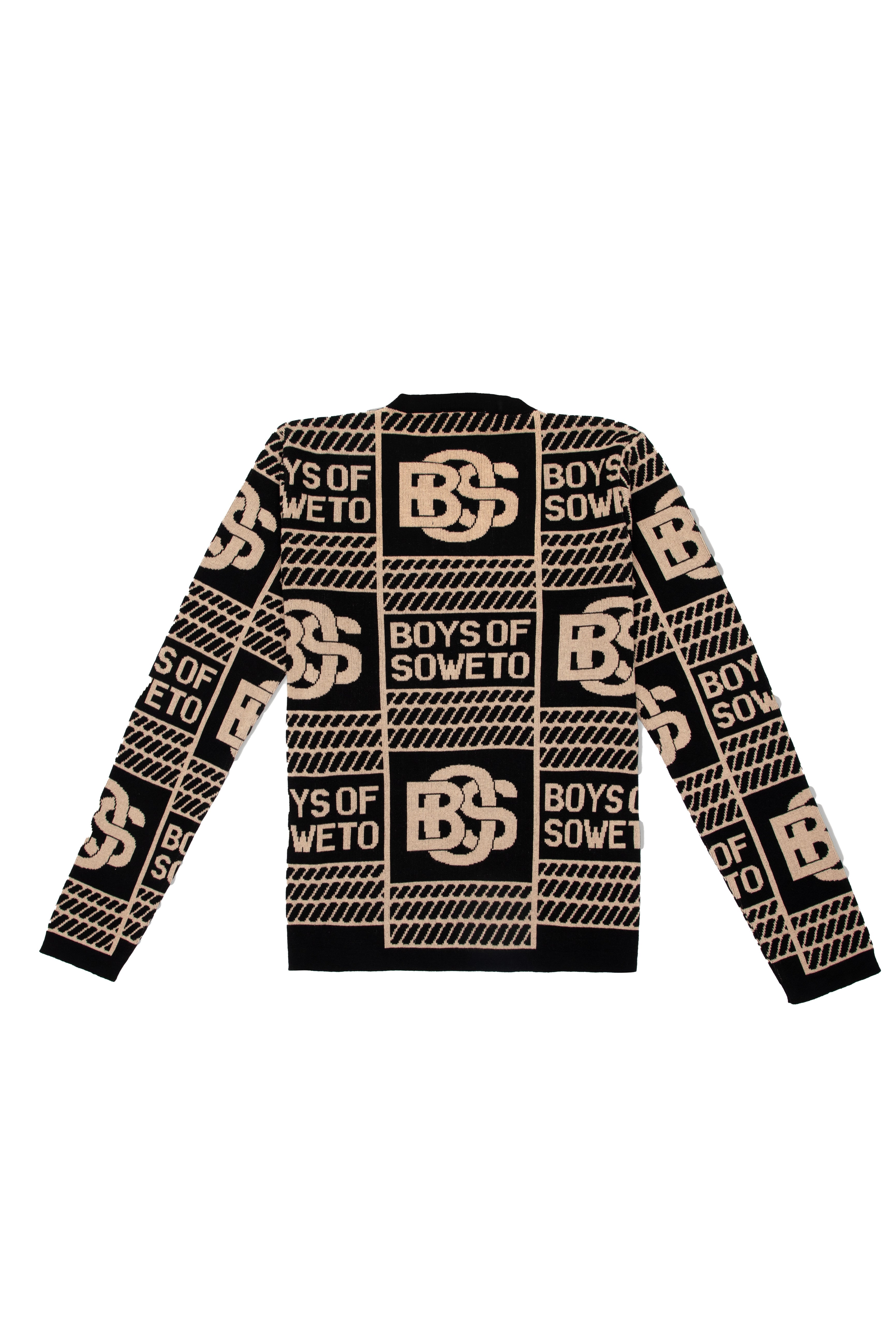 BOS Printed  Long Sleeve Crew Neck Top (Beige & Black)