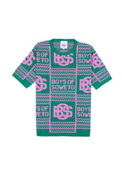 Print Pattern Crew Neck T-shirt - Green & Pink
