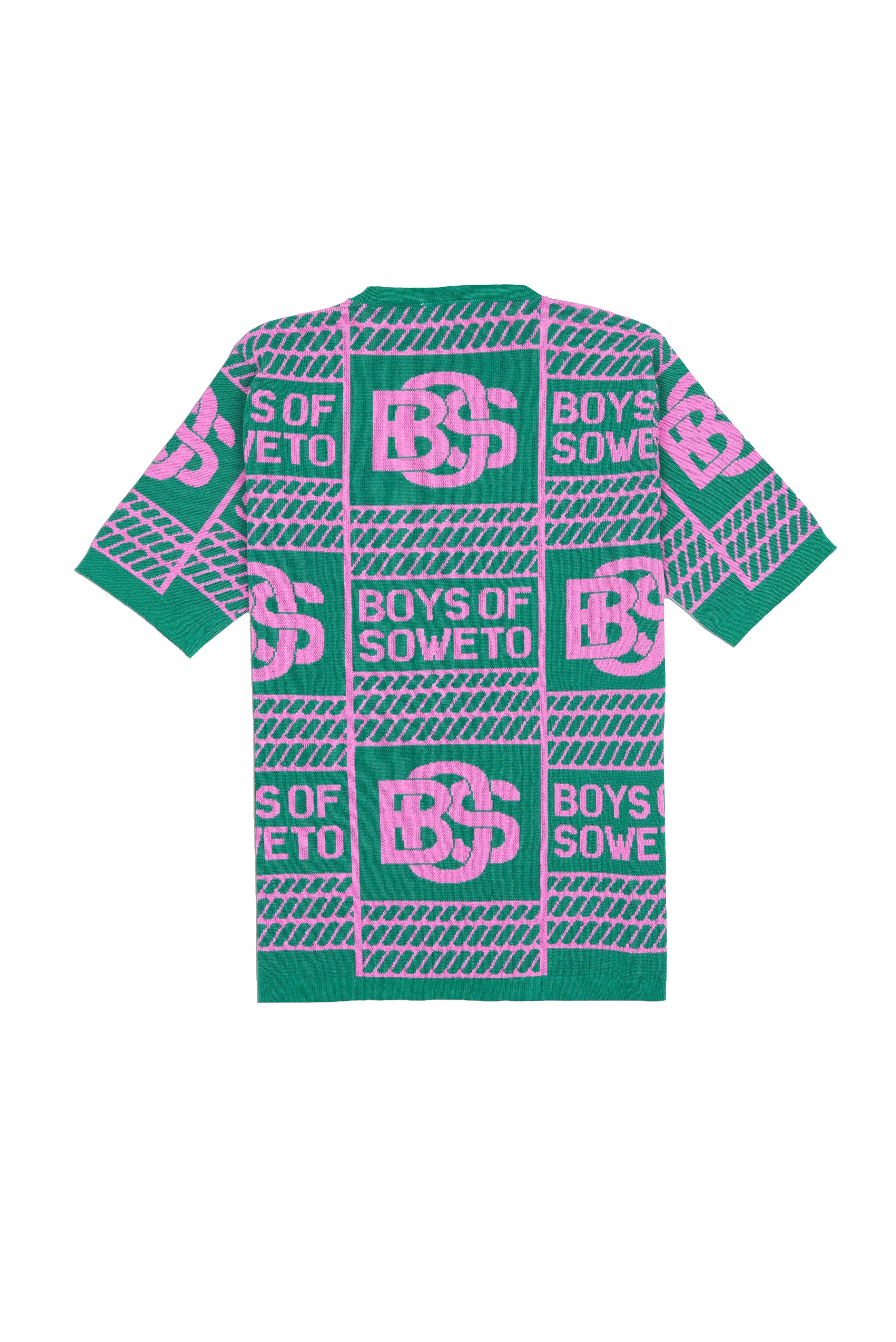 Print Pattern Crew Neck T-shirt - Green & Pink