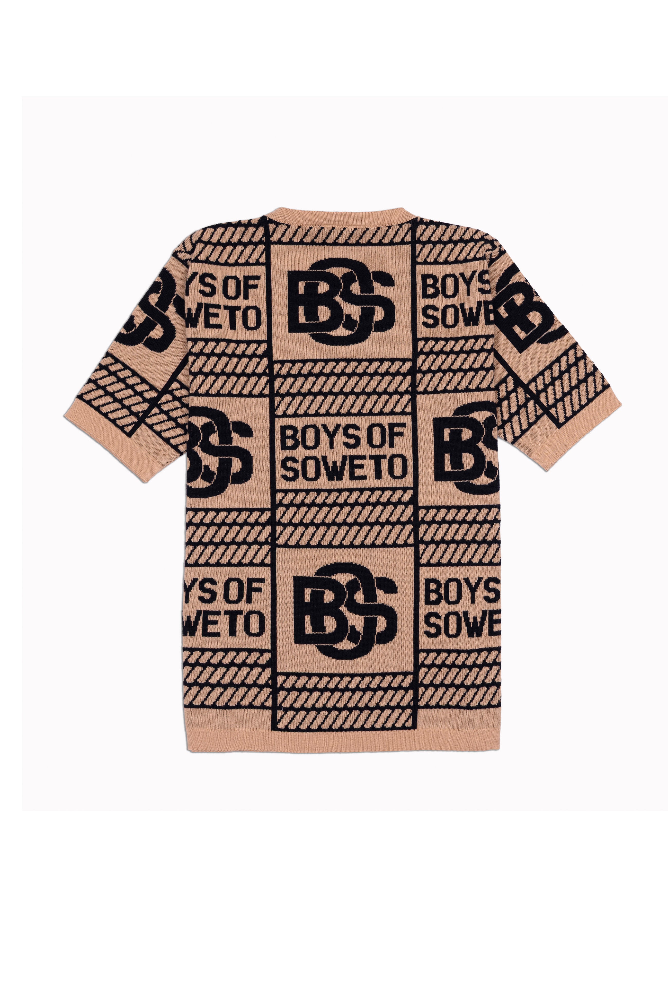 Print Pattern Crew Neck T-shirt - Beige & Black