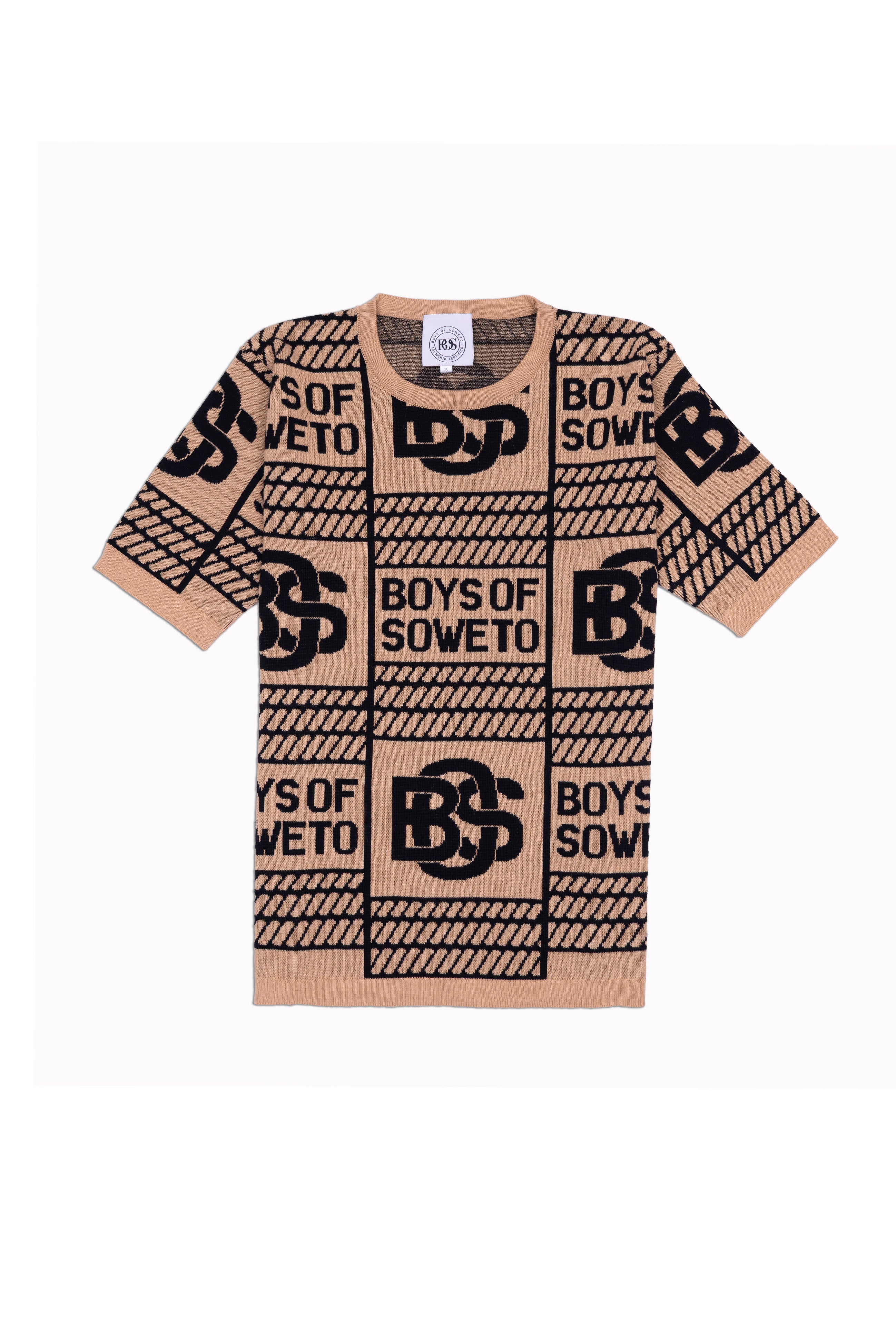 Print Pattern Crew Neck T-shirt - Beige & Black