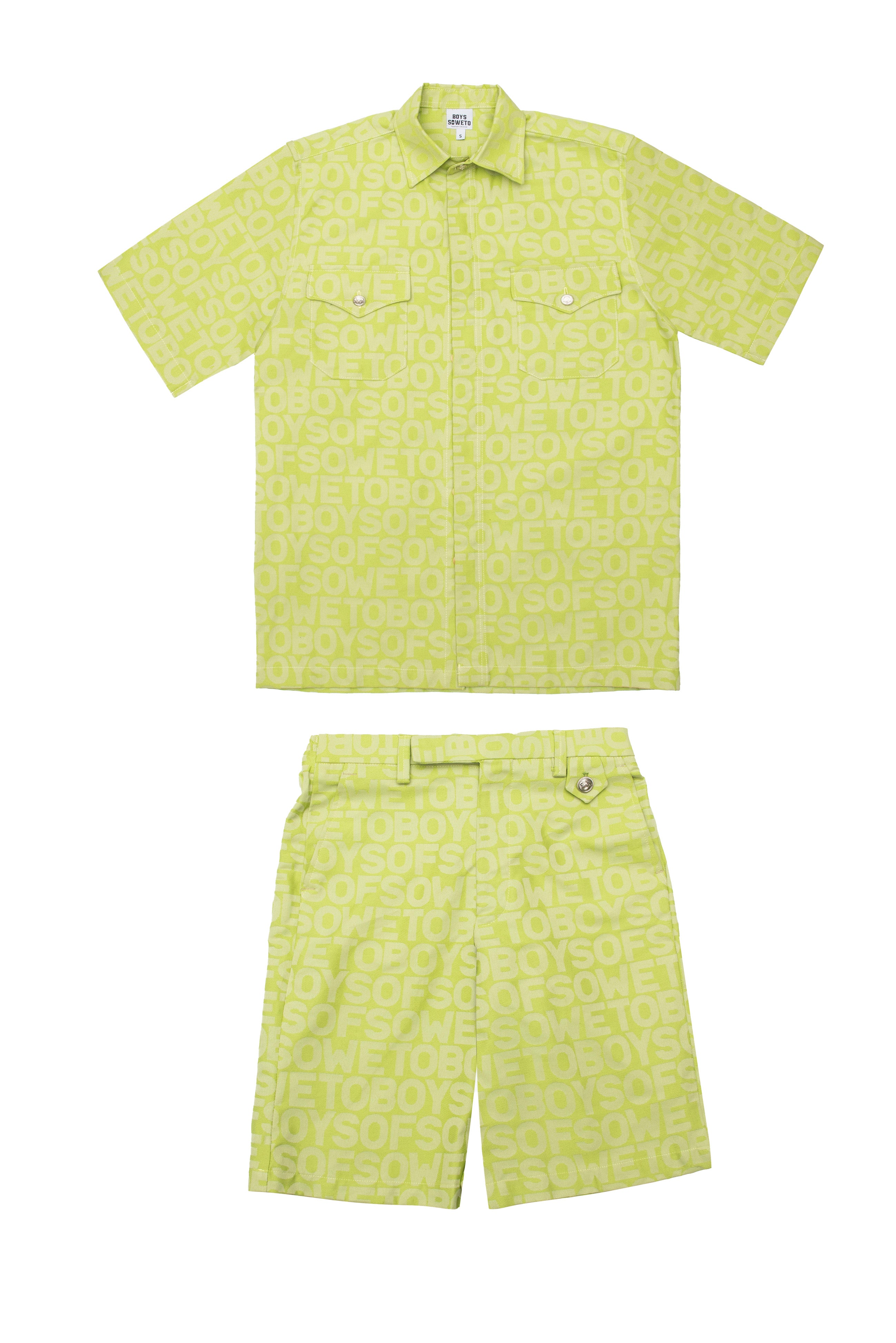 Box cut Oversized Monogram Shorts - Lime Green