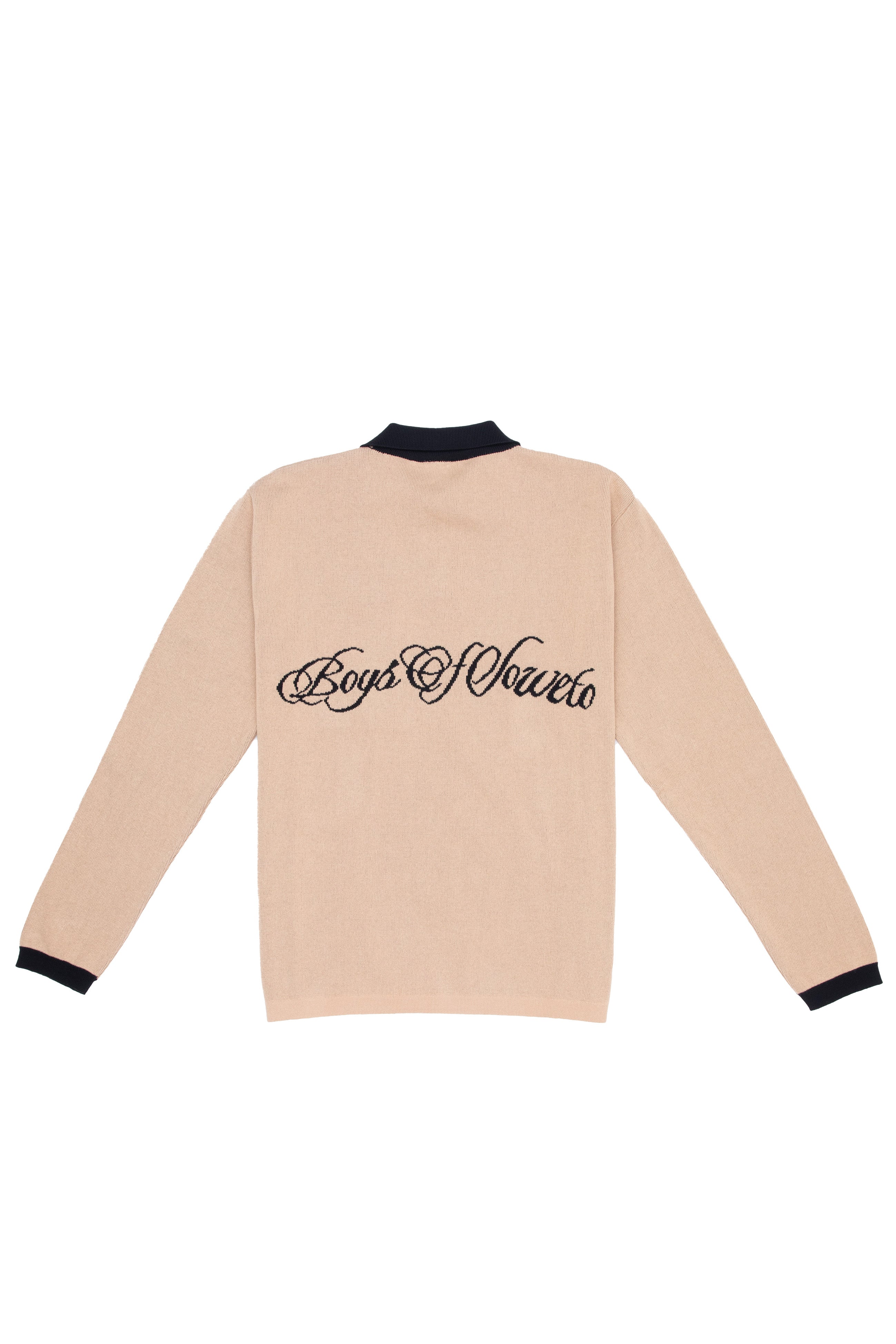 Retro Long Sleeve Golf T-Shirt - Beige & Black