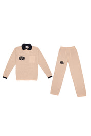 Retro Long Sleeve Golf T-Shirt - Beige & Black
