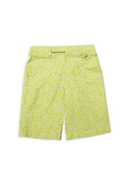Box cut Oversized Monogram Shorts - Lime Green