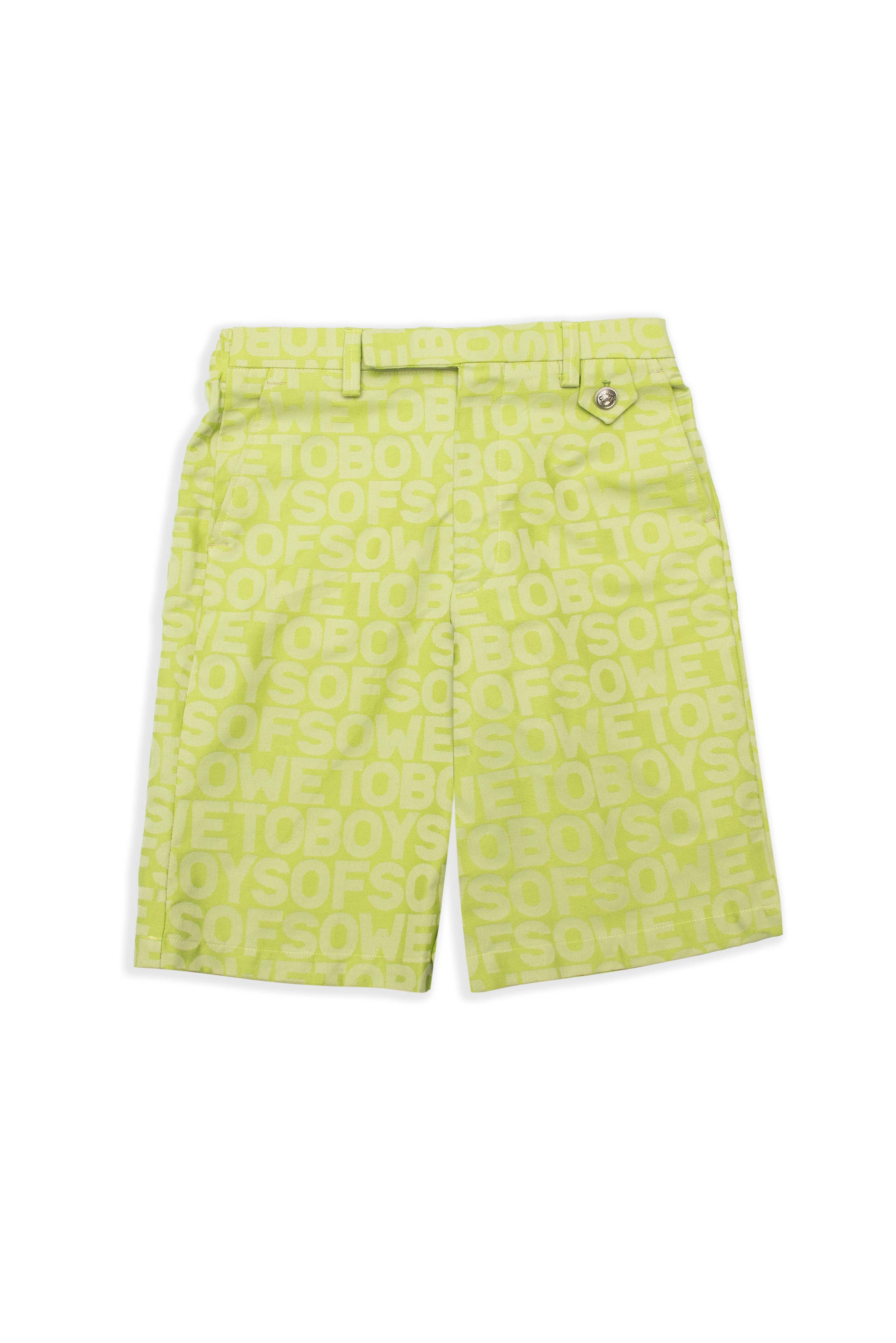 Box cut Oversized Monogram Shorts - Lime Green