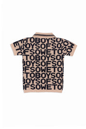 BOS Logo Mania Kiddies Knit Golf T-Shirt - Beige & Black