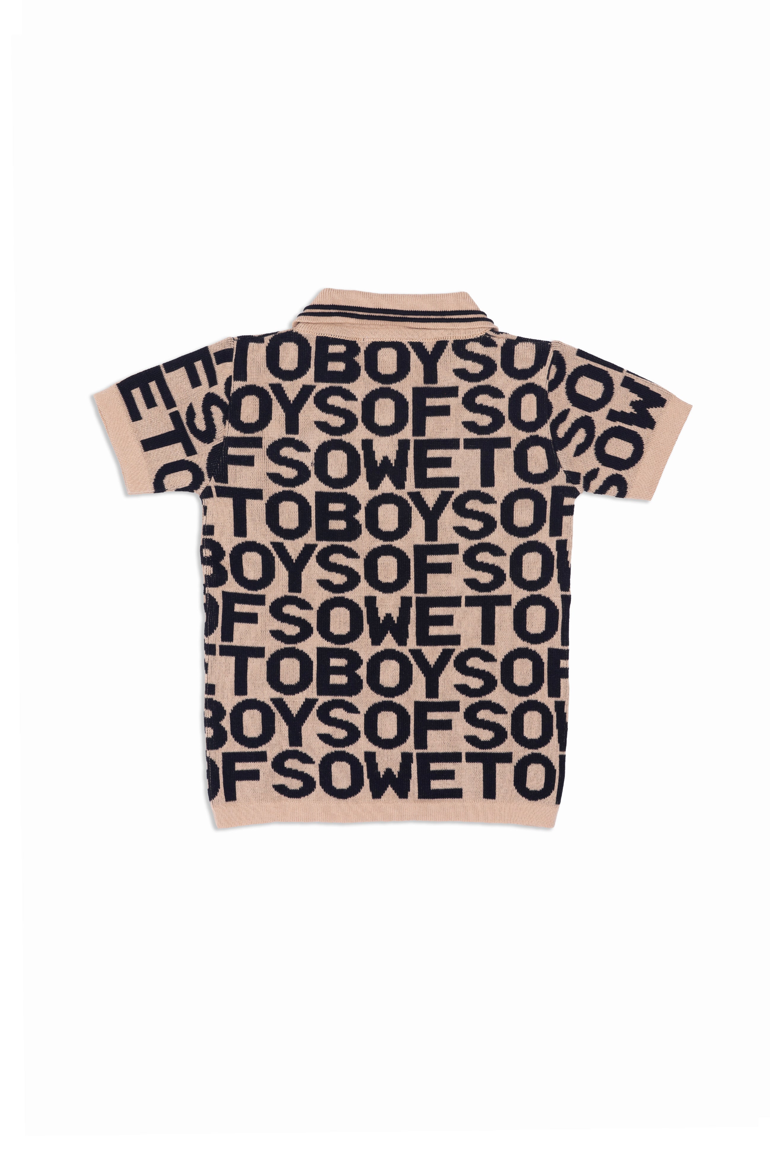 BOS Logo Mania Kiddies Knit Golf T-Shirt - Beige & Black