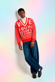 Eyetest V-neck Jumper - Red & White