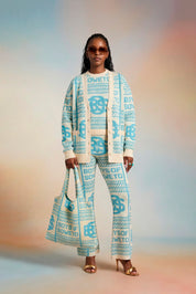 BOS Pattern Cardigan - Ecru & Blue