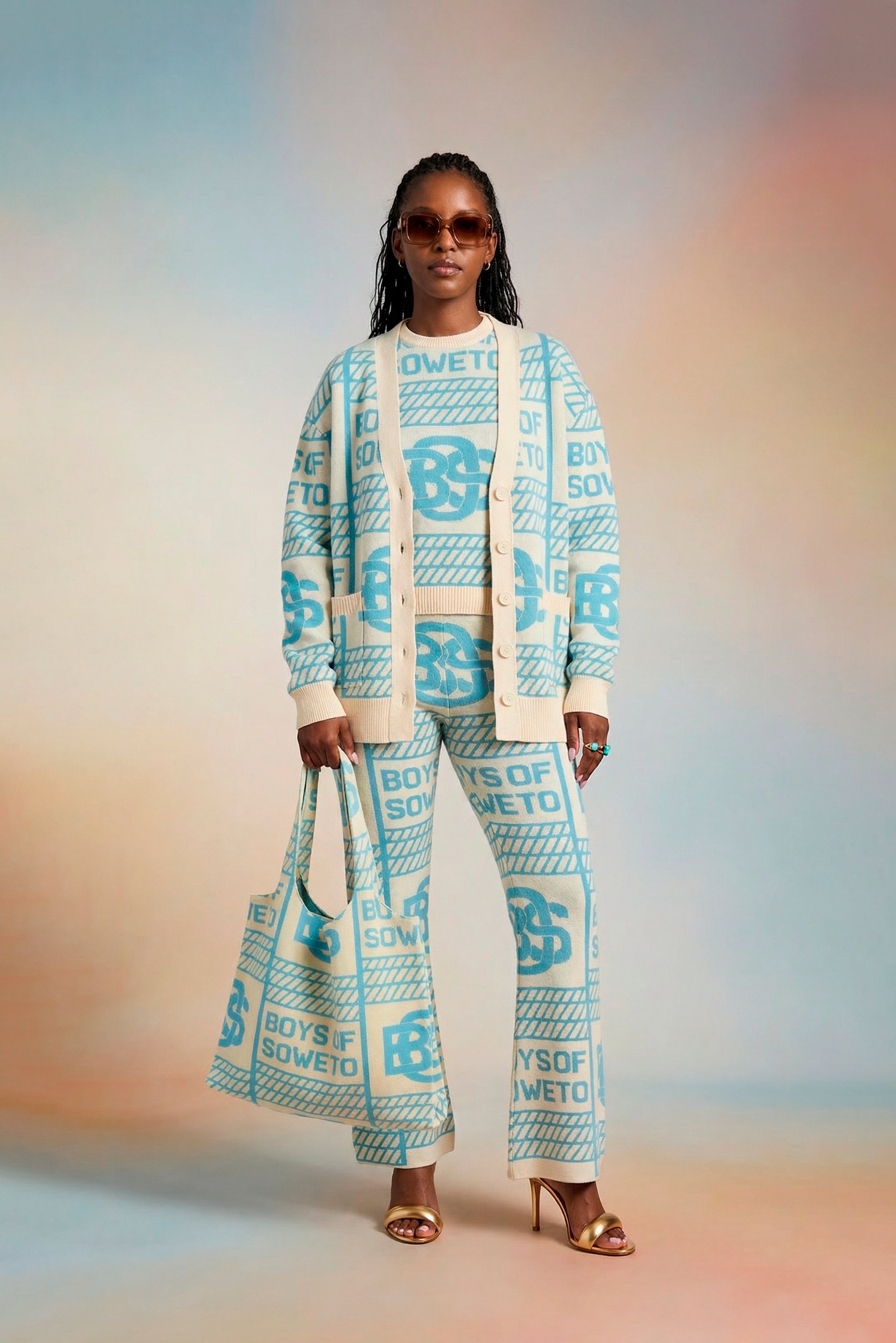 BOS Pattern Cardigan - Ecru & Blue