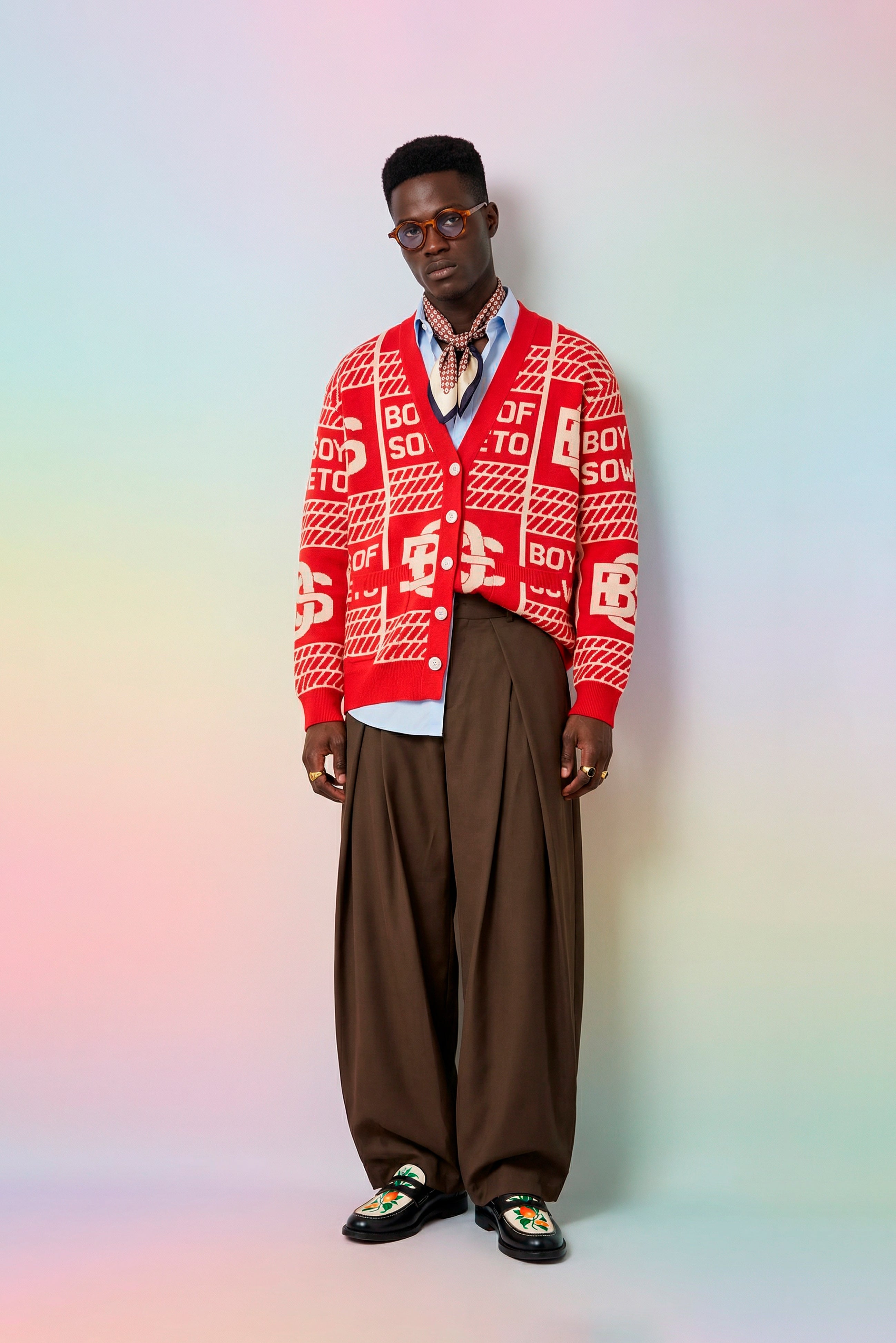 BOS Pattern Cardigan - Red & Ecru