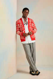 BOS Pattern Cardigan - Red & Ecru