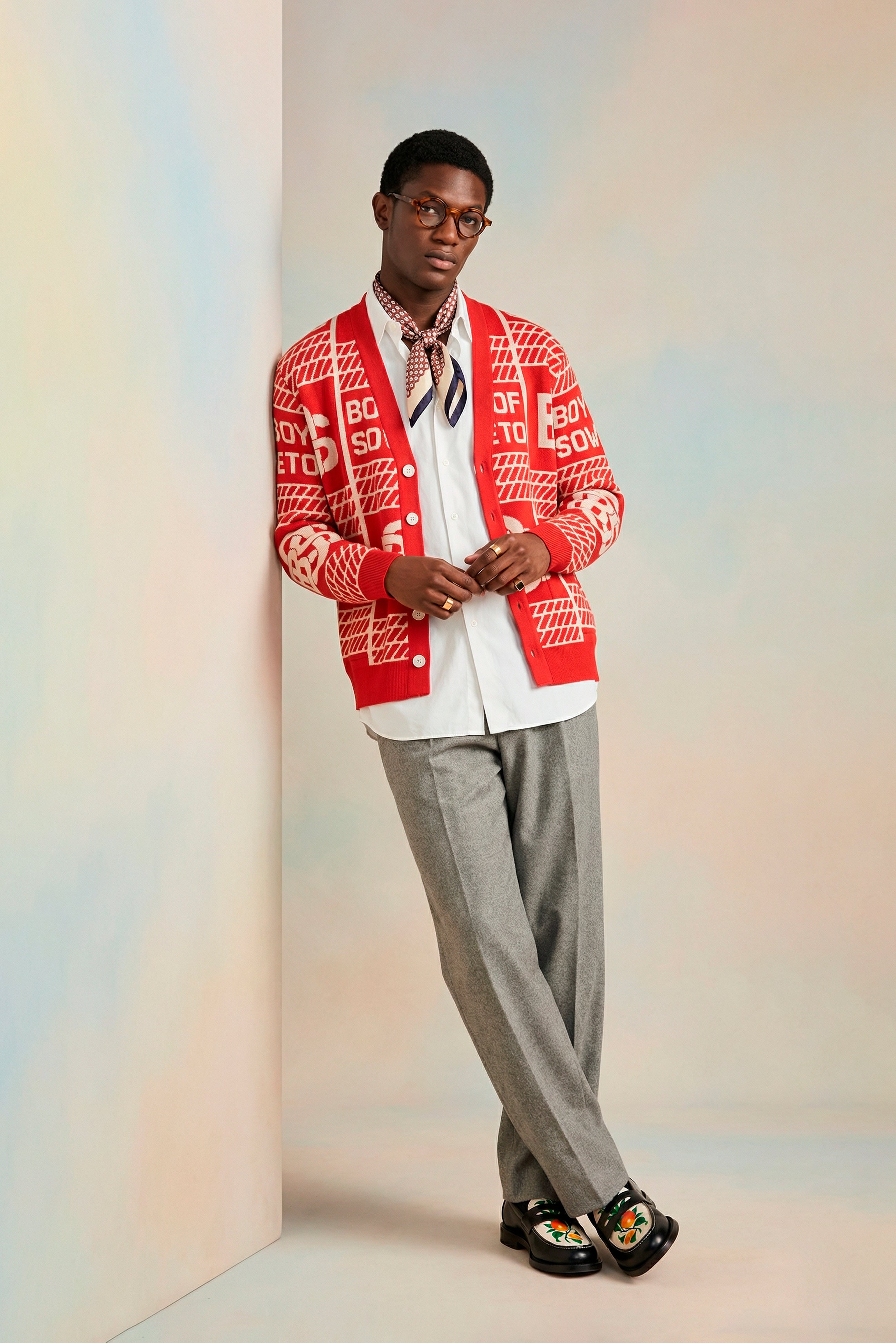 BOS Pattern Cardigan - Red & Ecru