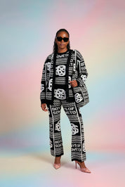 LDS BOS Pattern Bootcut Pants - Black & White