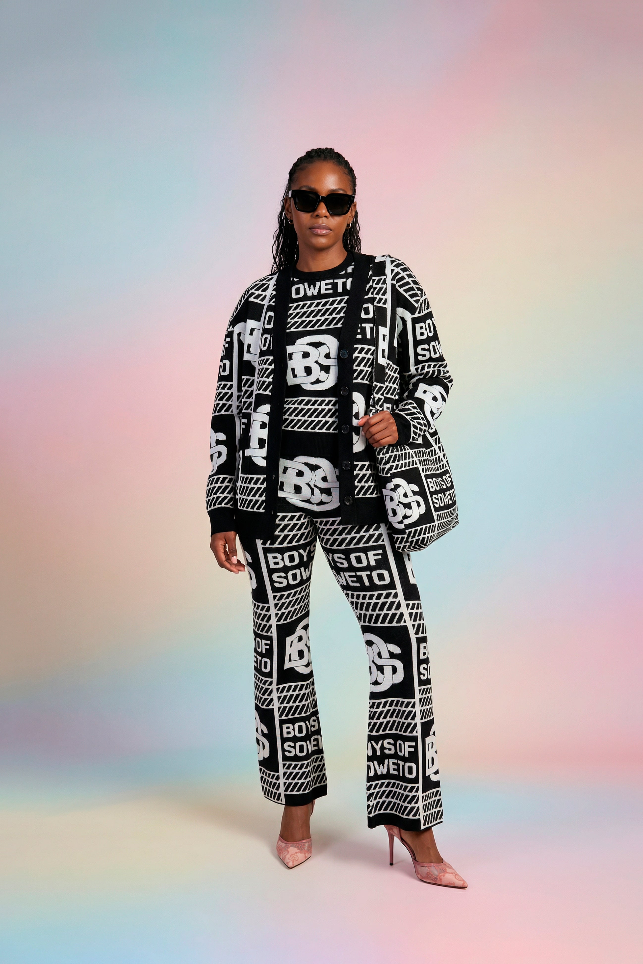 LDS BOS Pattern Bootcut Pants - Black & White