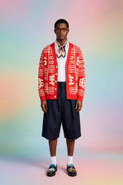 BOS Pattern Cardigan - Red & Ecru