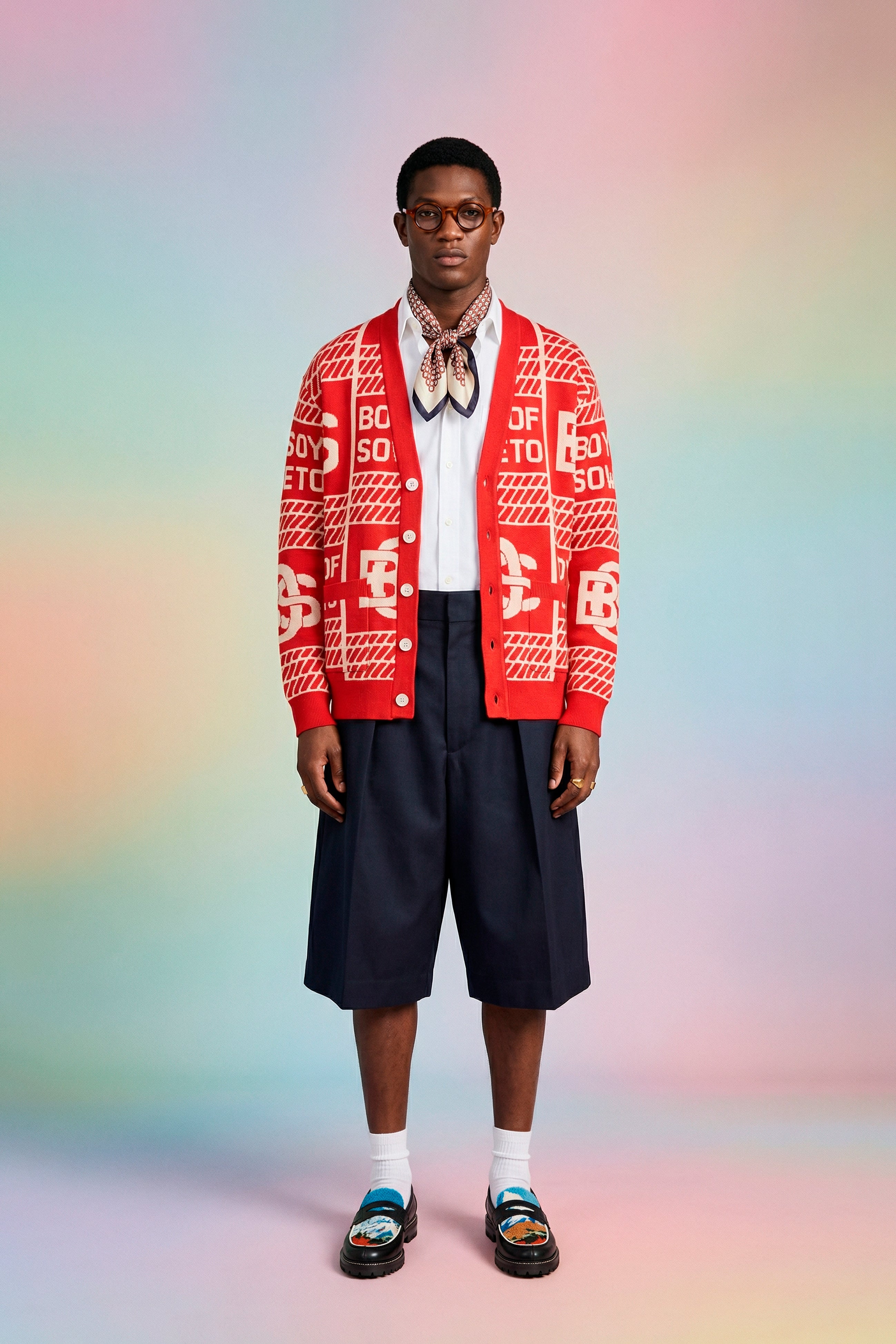 BOS Pattern Cardigan - Red & Ecru