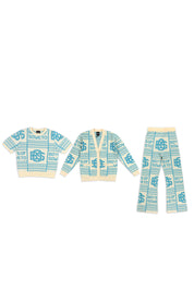 LDS BOS Pattern Crewneck Top - Ecru & Blue