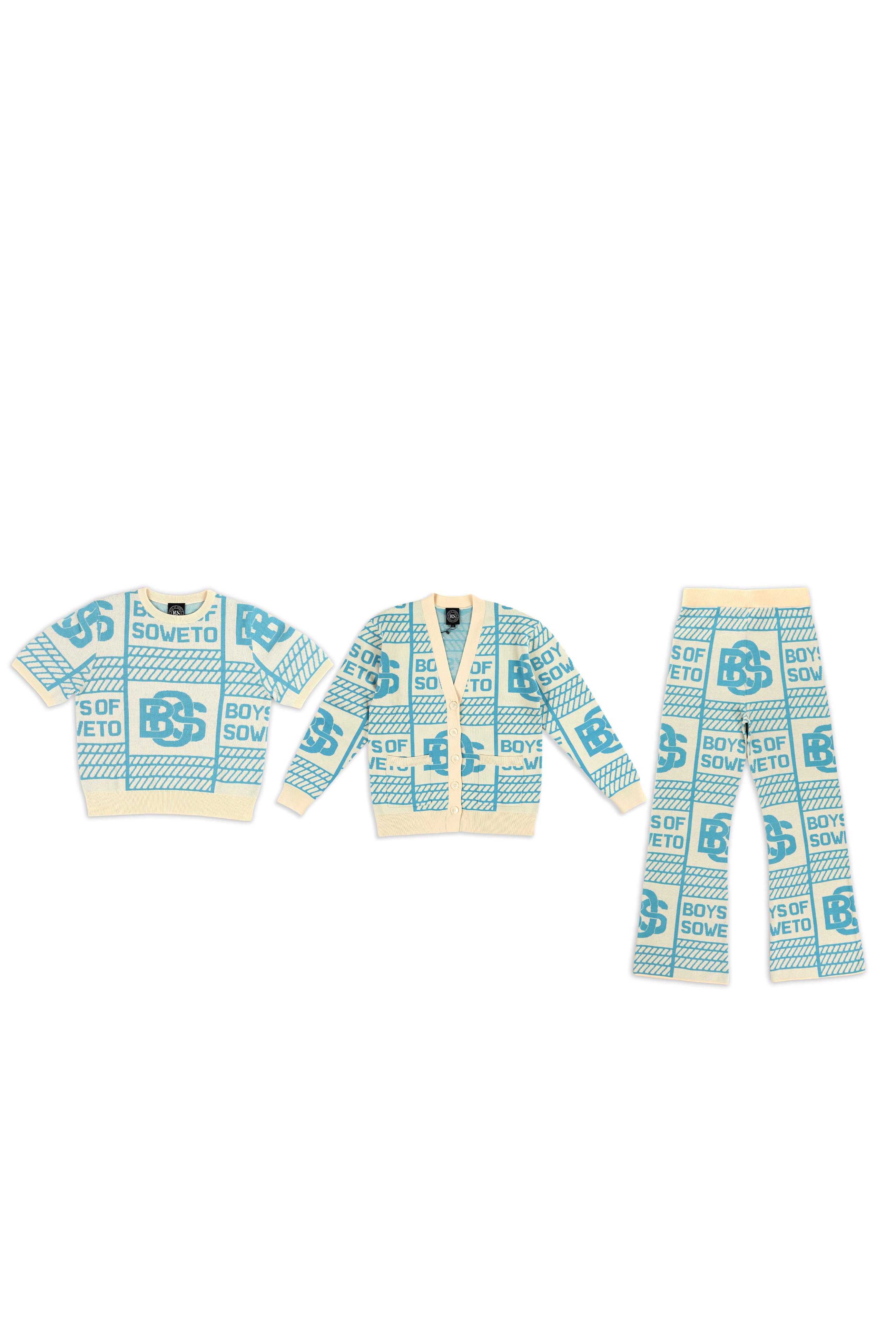 BOS Pattern Cardigan - Ecru & Blue – Boys of Soweto