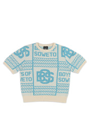 LDS BOS Pattern Crewneck Top - Ecru & Blue