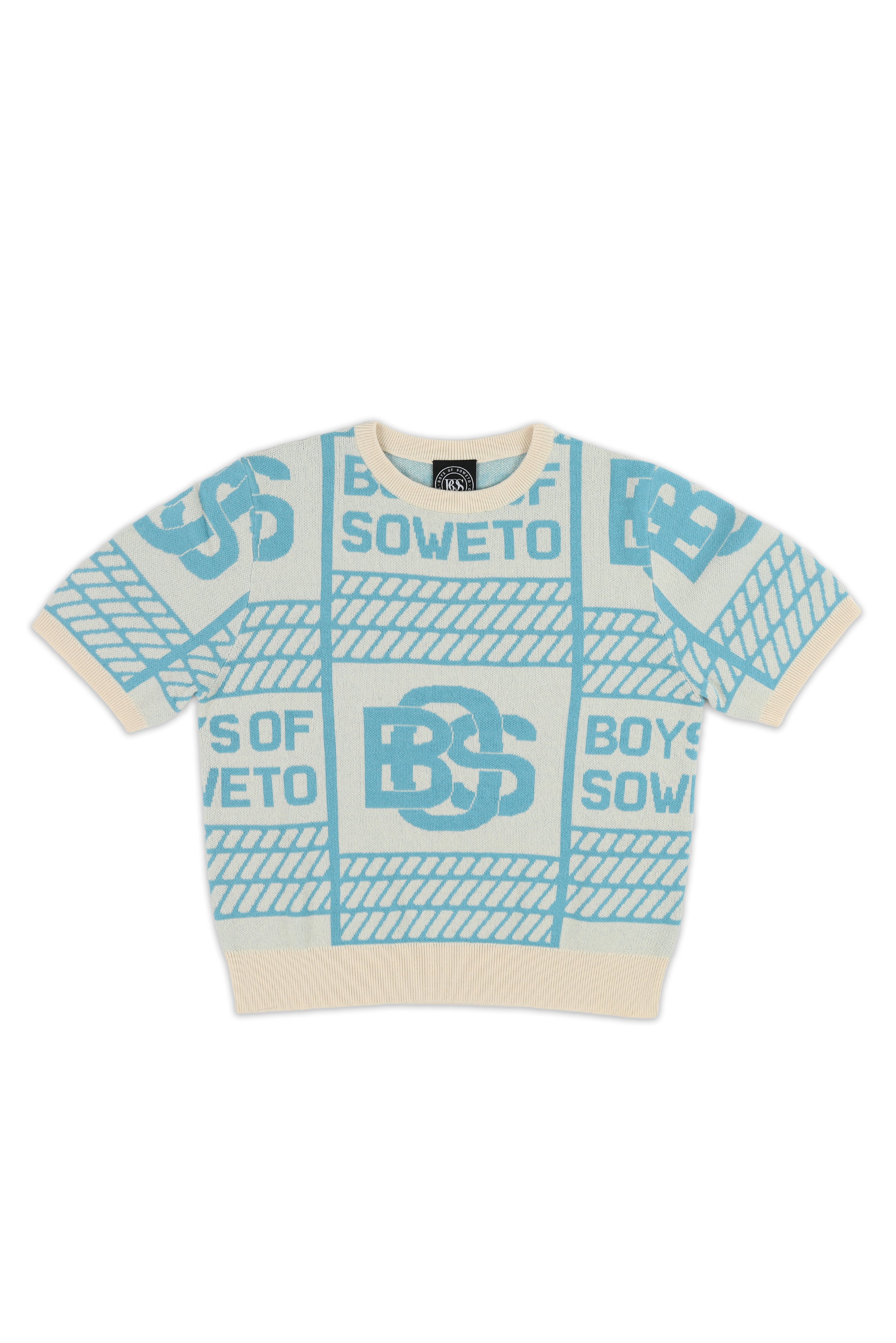 LDS BOS Pattern Crewneck Top - Ecru & Blue