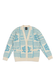 BOS Pattern Cardigan - Ecru & Blue