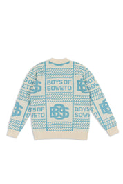 BOS Pattern Cardigan - Ecru & Blue