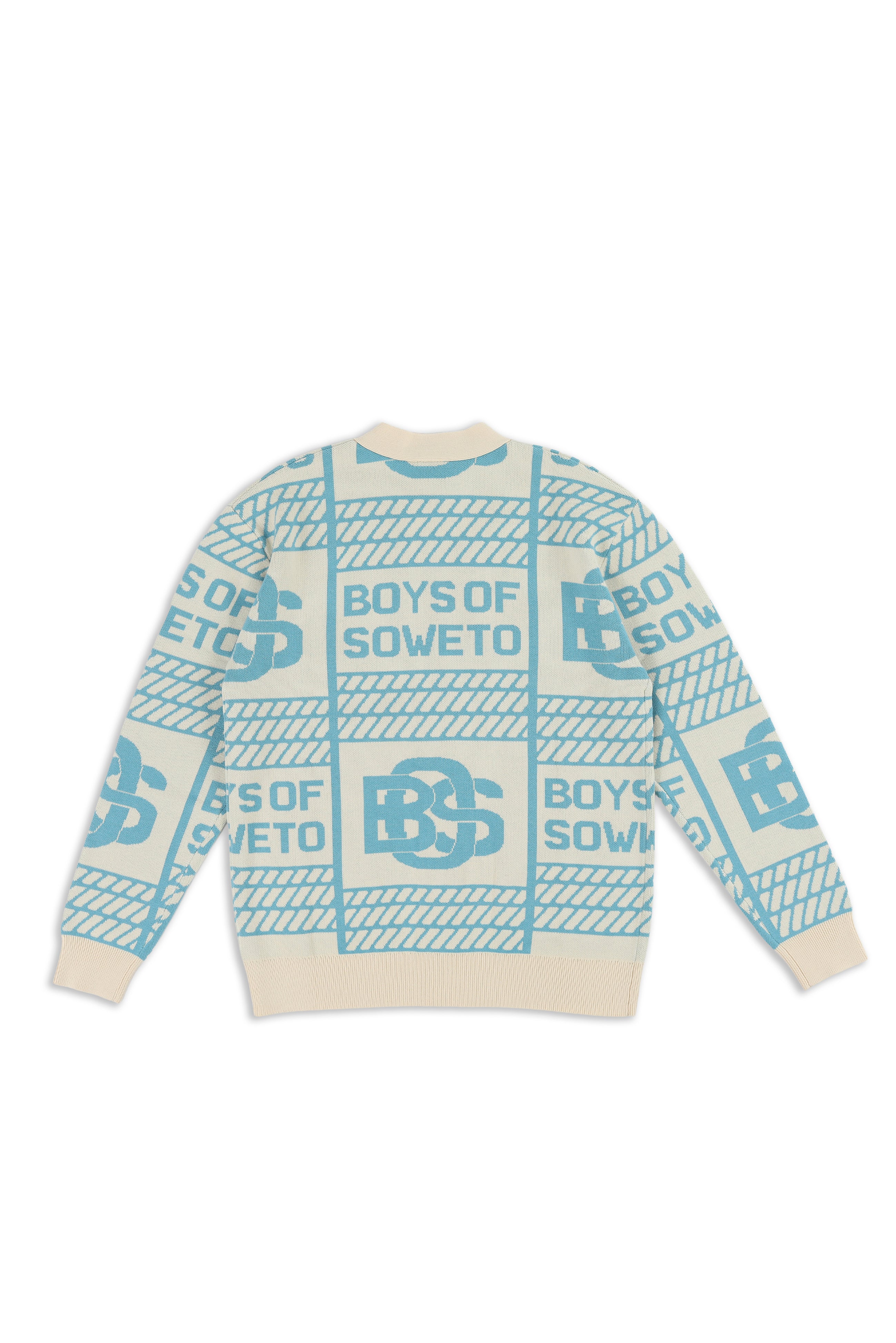BOS Pattern Cardigan - Ecru & Blue