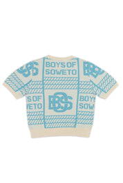 LDS BOS Pattern Crewneck Top - Ecru & Blue