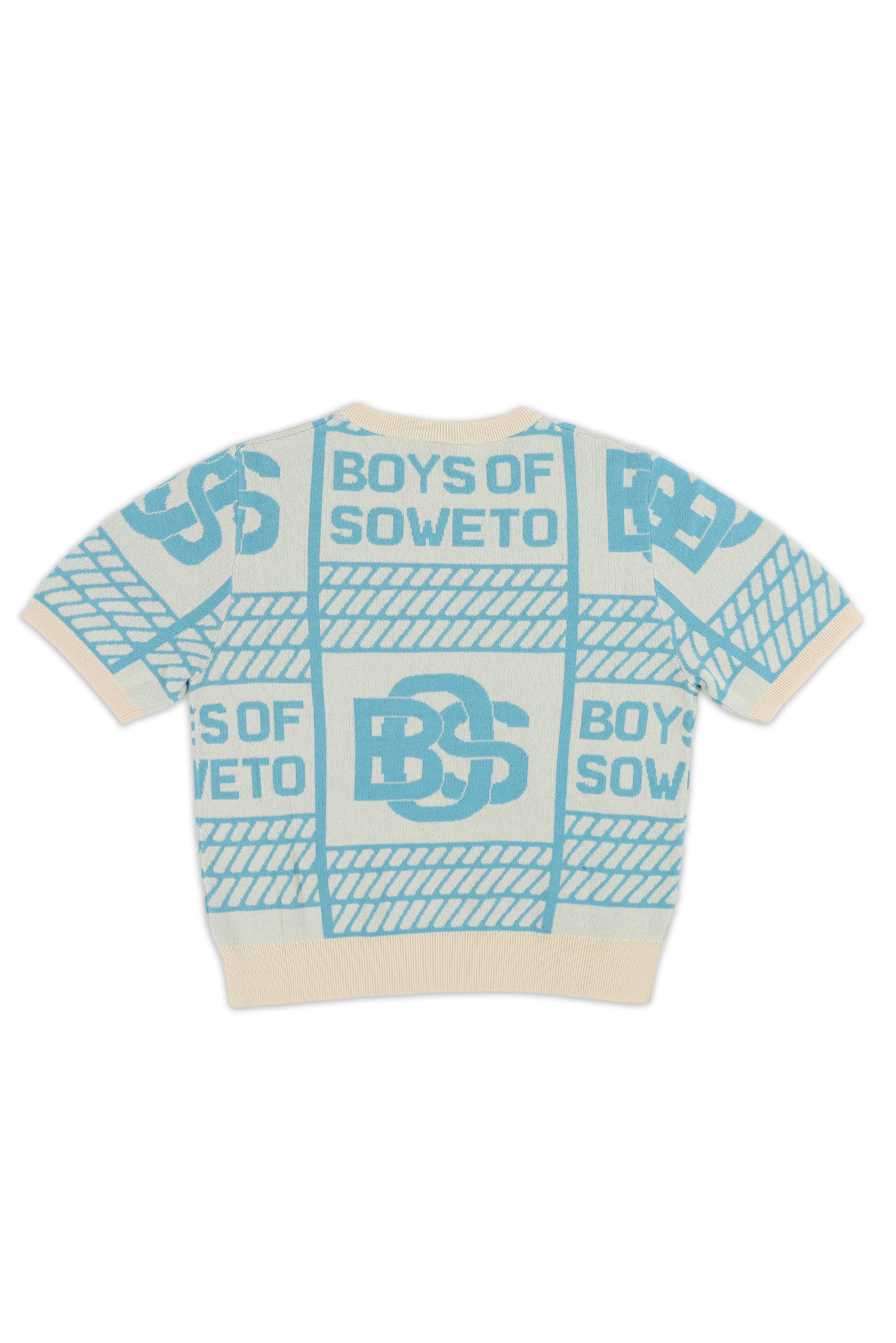 LDS BOS Pattern Crewneck Top - Ecru & Blue