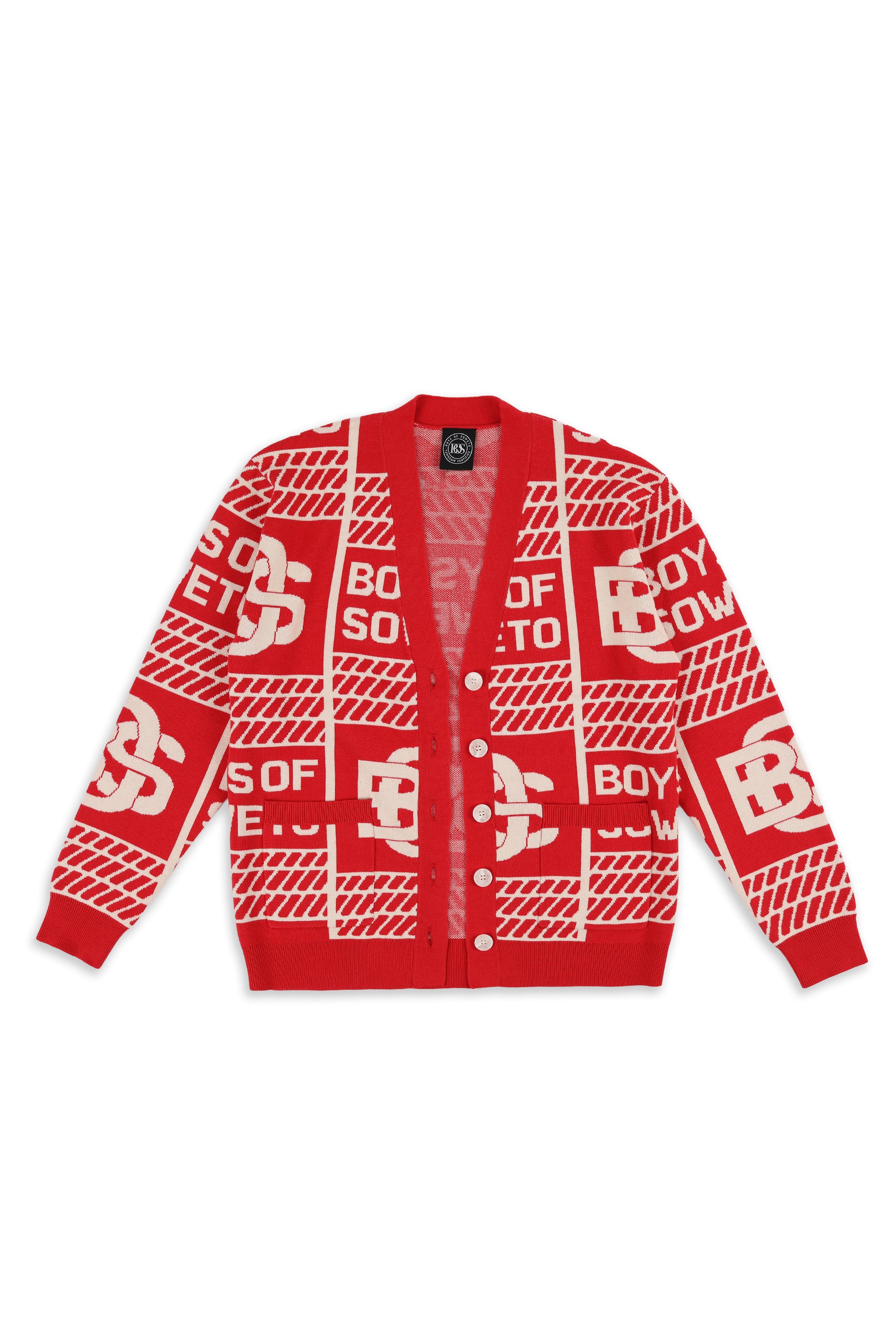 BOS Pattern Cardigan - Red & Ecru