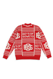 BOS Pattern Cardigan - Red & Ecru