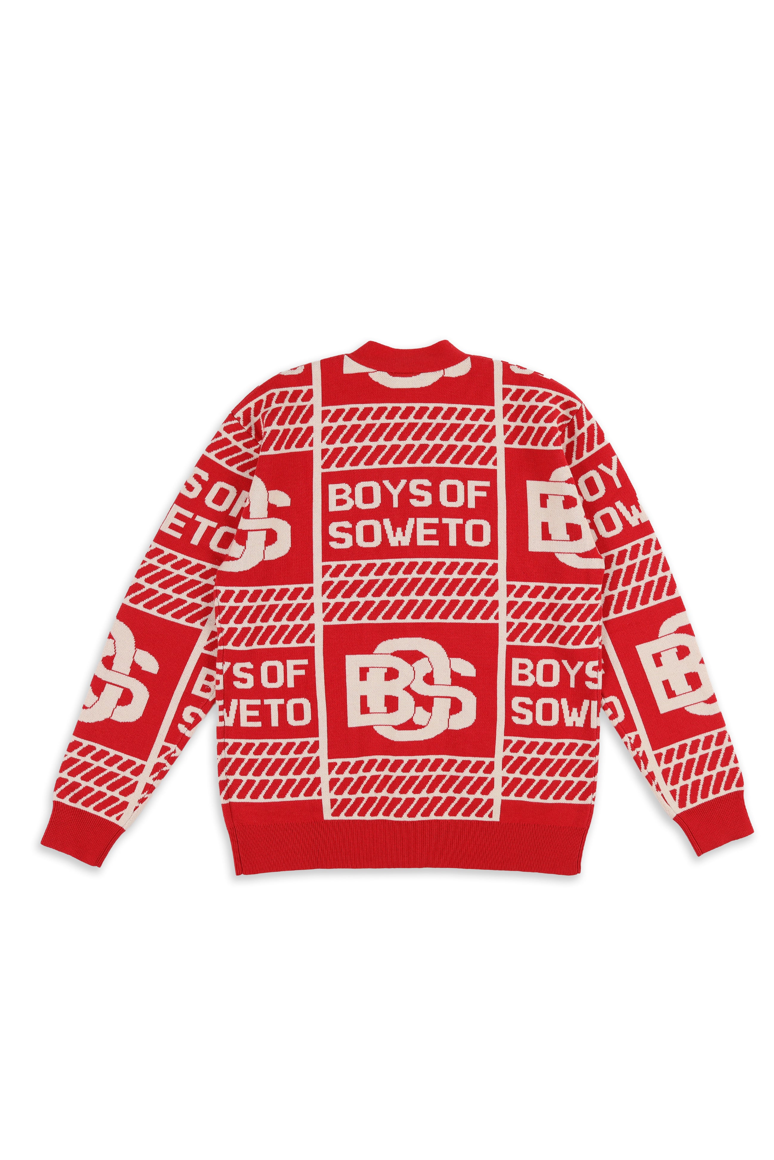 BOS Pattern Cardigan - Red & Ecru