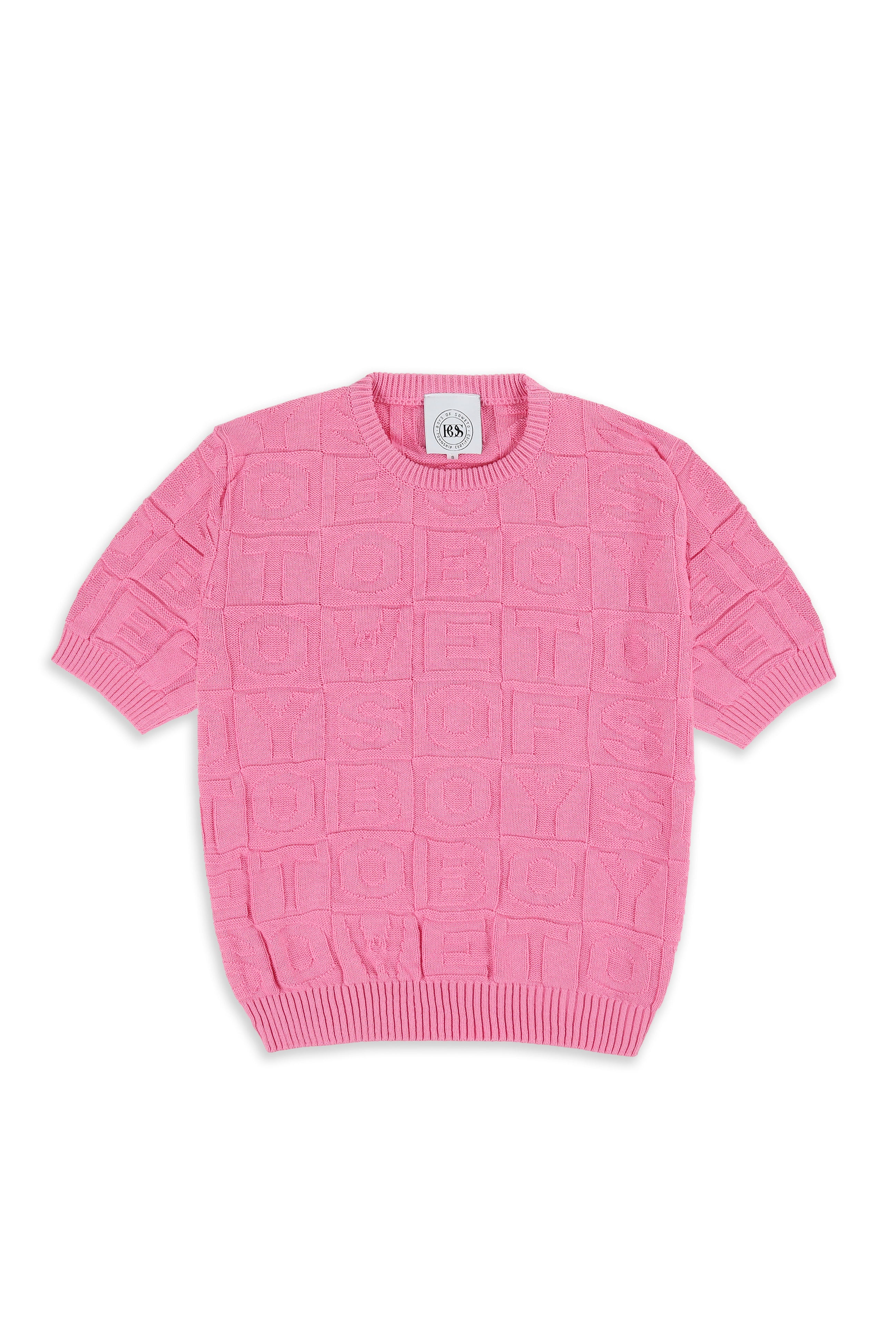 Embossed Crewneck Knit t-shirt - Pink