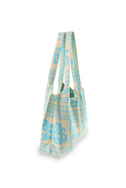BOS Pattern Handbag - Ecru & Blue