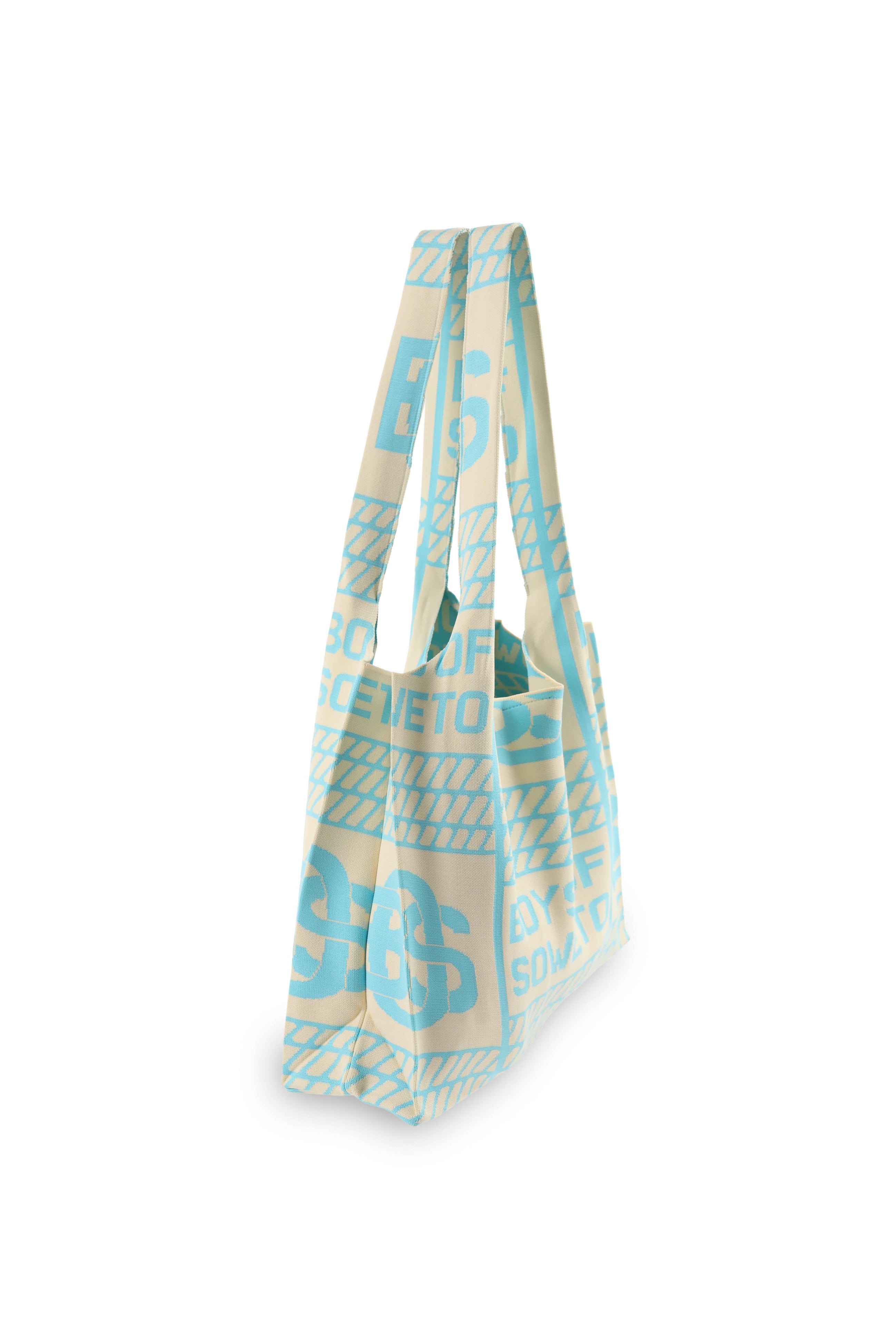 BOS Pattern Handbag - Ecru & Blue