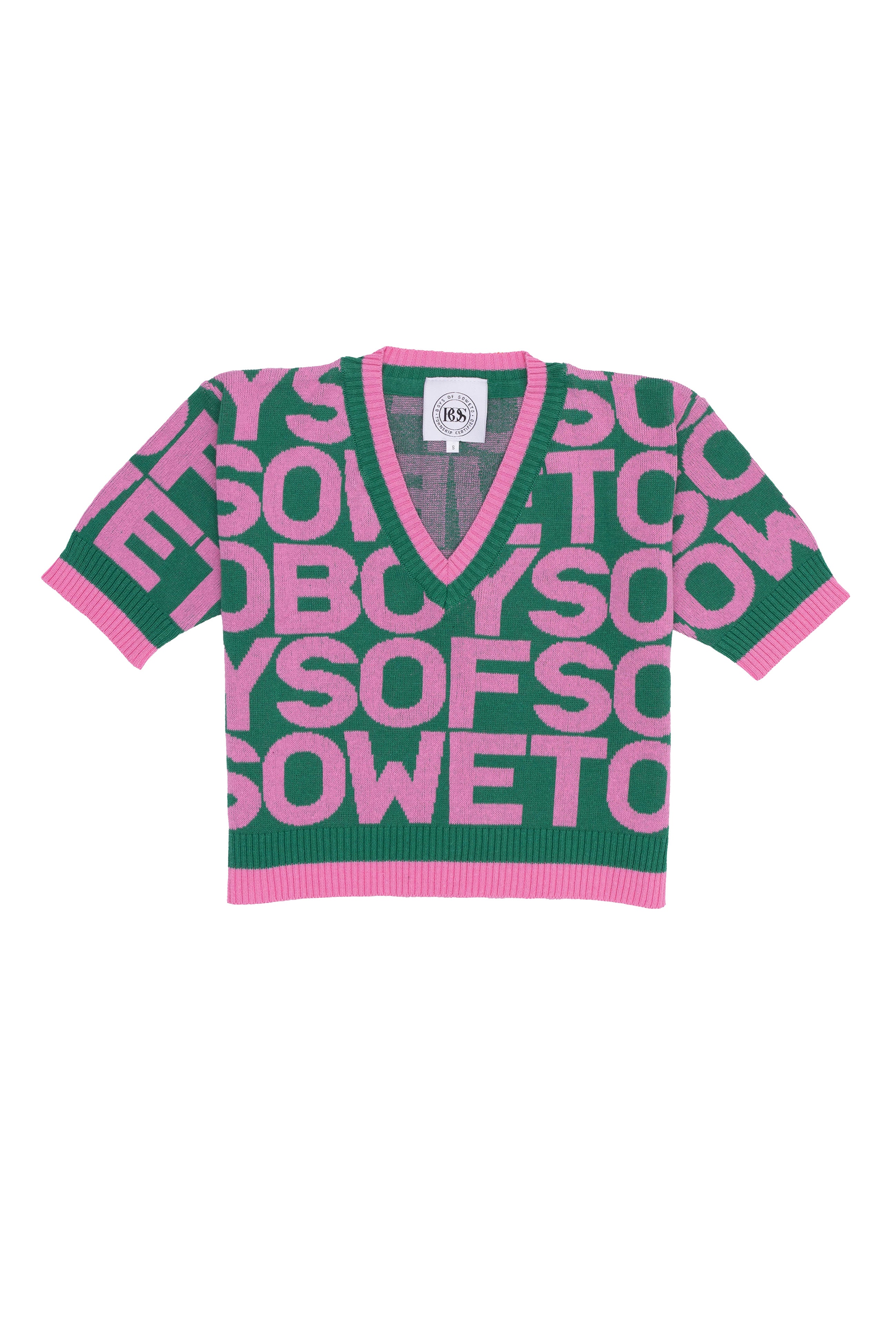 All-Over Print V-Neck Top - Pink & Green