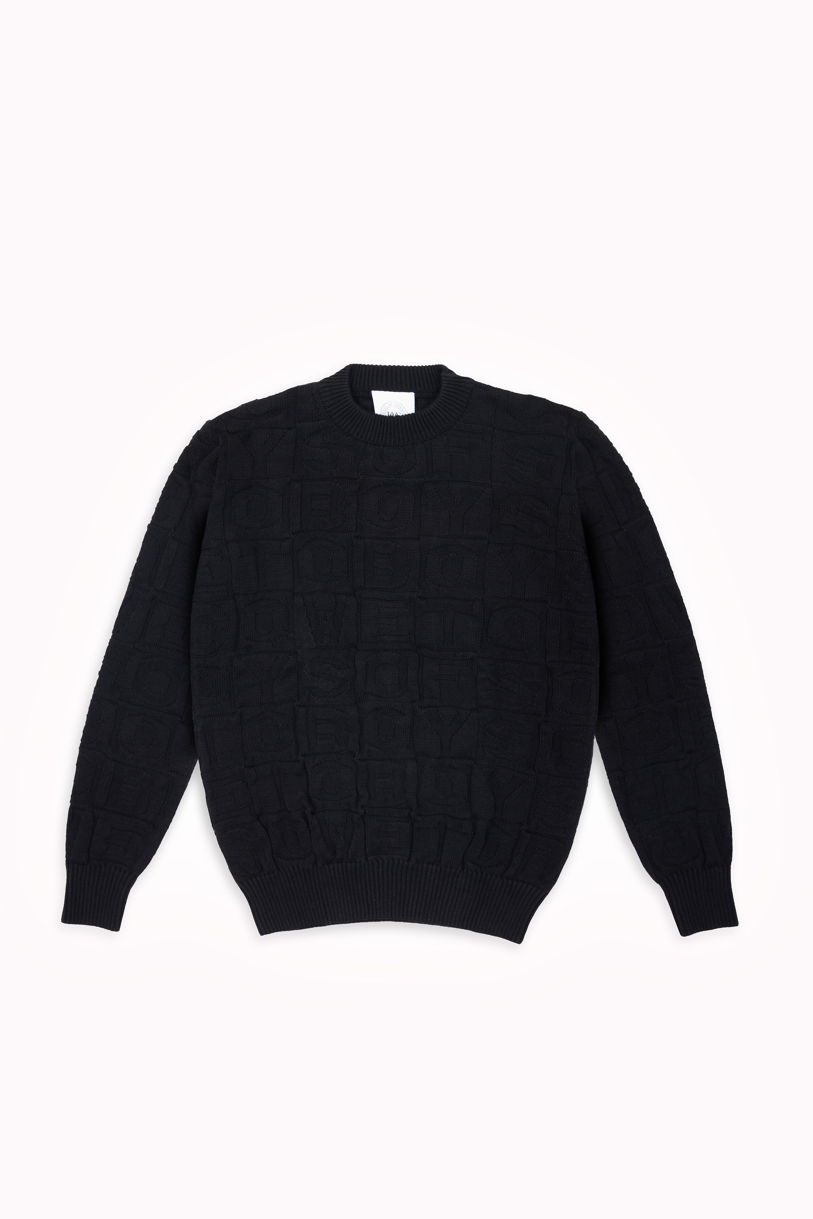 Embossed Crewneck Knit Jumper - Black