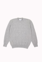 Embossed Crewneck Knit Jumper - Grey